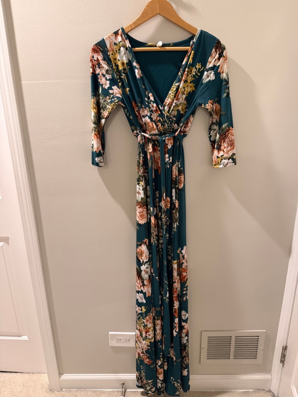 Pinkblush Maternity Teal Floral Faux-Wrap Maxi Dress